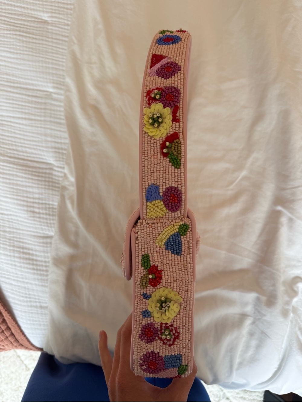 STAUD Tommy Pink Floral Beaded Shoulder Bag - Picture 10 of 11